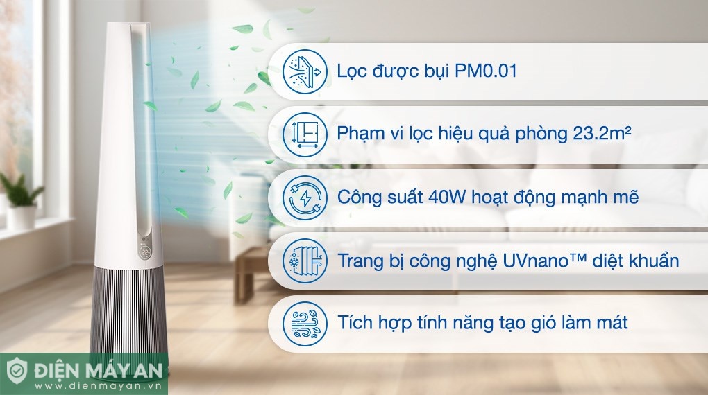 Máy lọc không khí kết hợp quạt LG PuriCare AeroTower Hit FS15GPBK0.ABAE 40W